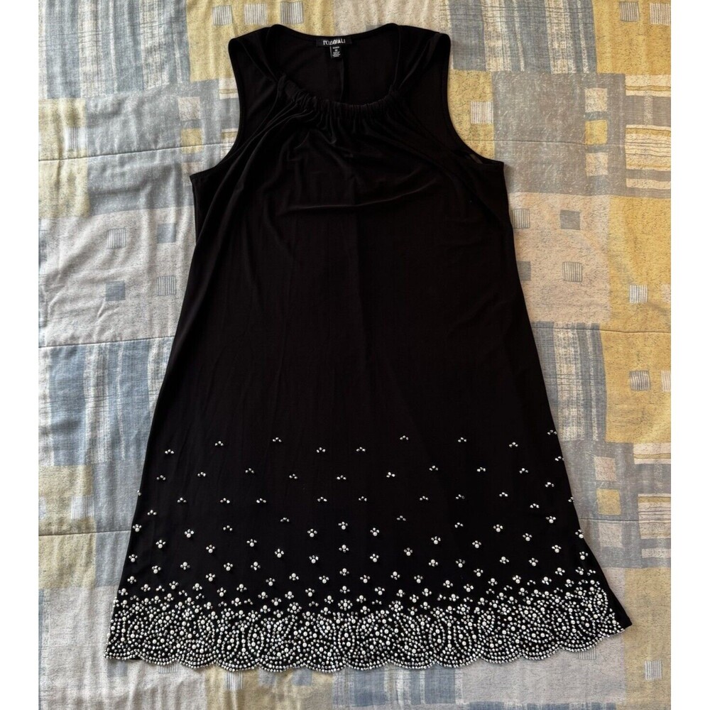 Roz & Ali Black Sleeveless Pearl Beaded Women's Dress Sz 1X